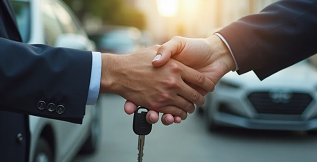 Mano entregando las llaves de un coche a otra persona, simbolizando la protección temporal durante la venta del vehículo